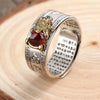 Tahi Silver Fengshui Pixiu Red Garnet Stone Mantra Wealth Ring